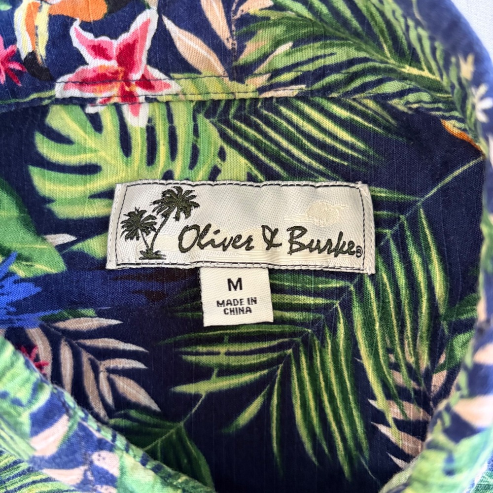 Oliver & Burke Mens Tropical Parrot Toucan Palm Print Button Down Shirt Medium - Picture 7 of 9